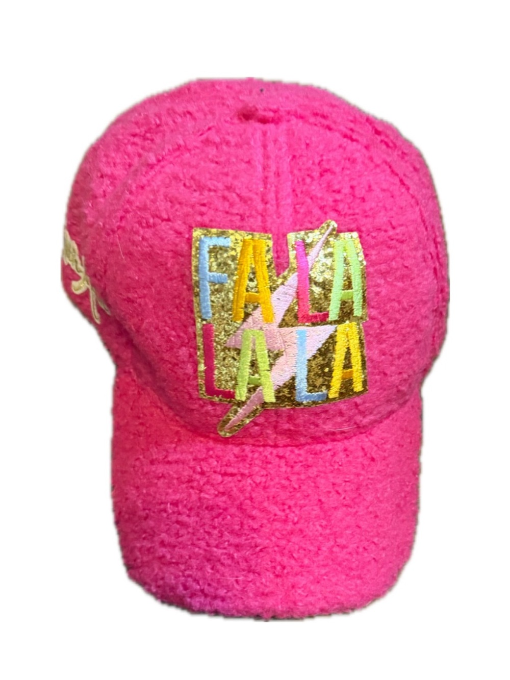 Judith March Hot Pink 'Fa La La La' Embroidered Sherpa Trucker Hat
